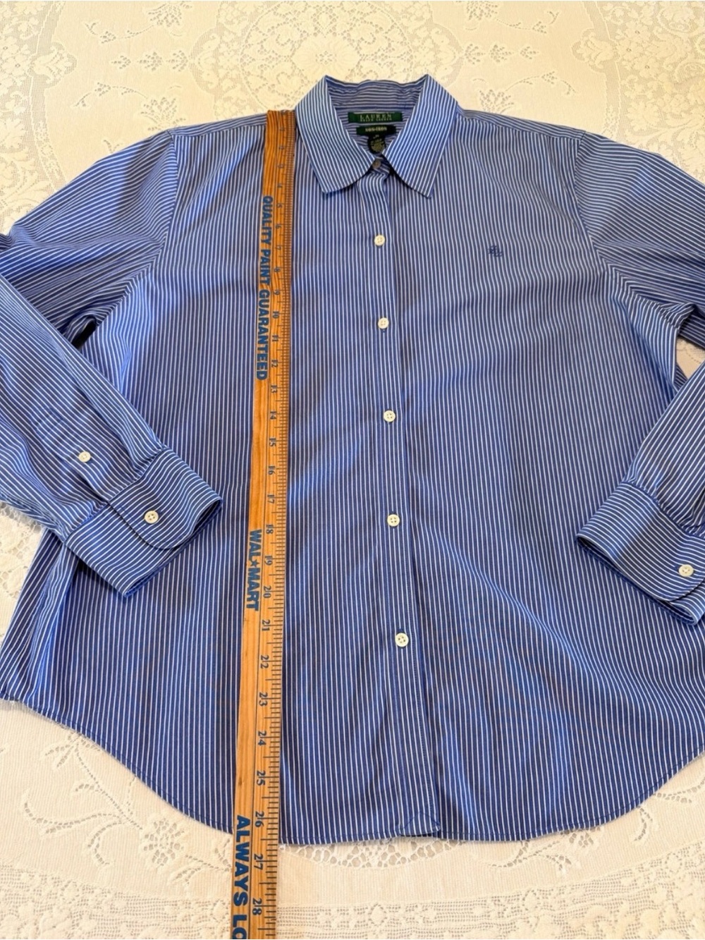 Lauren Ralph Lauren Blue Stripe Non-Iron Dress Shirt Women’s size XL - Picture 4 of 10